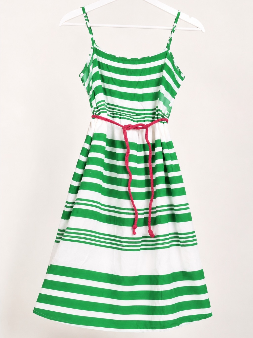 Zara TRF Green & White Striped Sleeveless Sundress w/ Pink Braided Belt | Size L